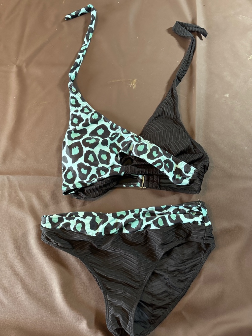 Black & Aqua Leopard Print Women's Bikini Set